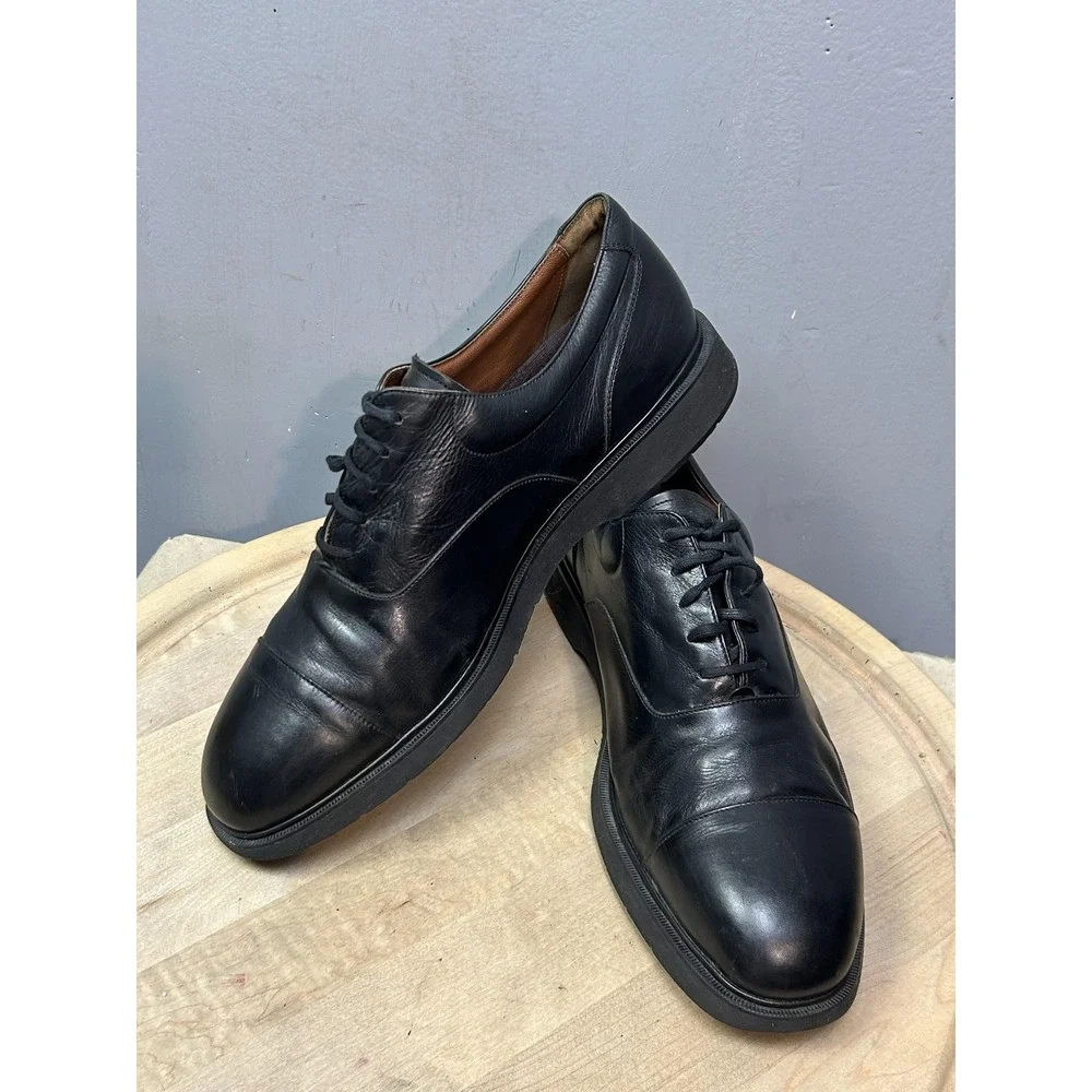 Rockport Dress Shoes Mens Size 13 Black Leather Oxford Cap Toe Vibram‎ MM338